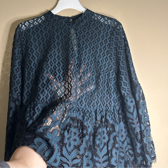 Lane Bryant Babydoll Tunic Top Women 16 Blue Lace Bell Sleeve Cottagecore Fairy - Picture 5 of 13